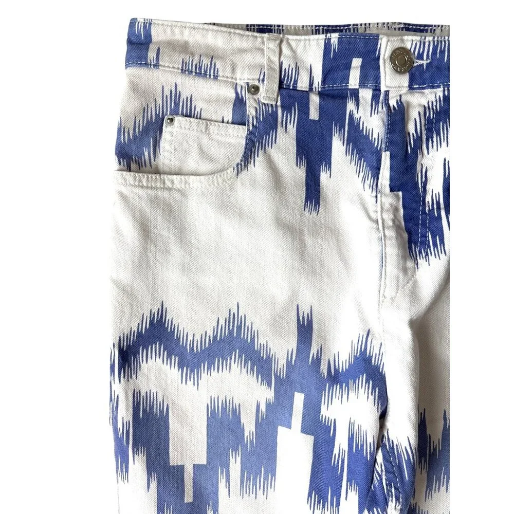 Isabel Marant Étoile Jeans Denim Lanea Trousers Pants Ikat Size 36 / 4 White Blu